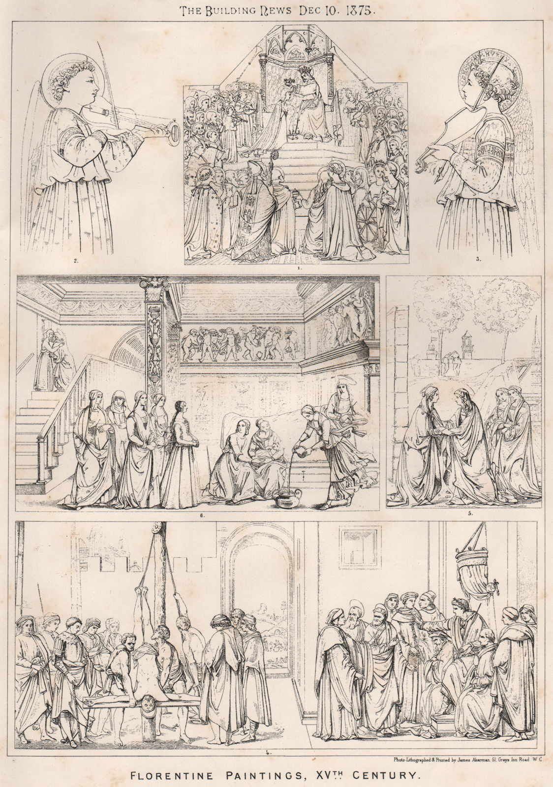 Florentine paintings, XVth. Century . Italy 1875 old antique print picture